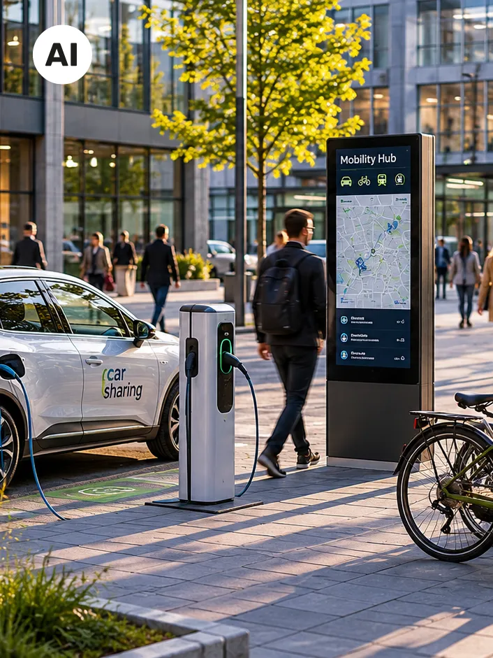 Beispiele für Mobilität - Auto, Fahrrad, Bus