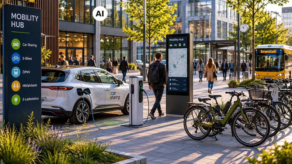 Beispiele für Mobilität - Auto, Fahrrad, Bus