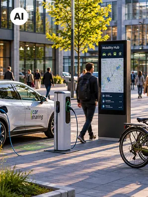 Beispiele für Mobilität - Auto, Fahrrad, Bus