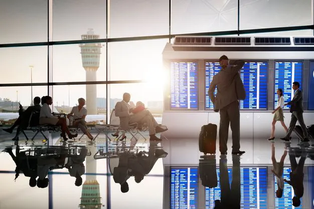Reisende im Flughafenterminal warten auf den Abflug
