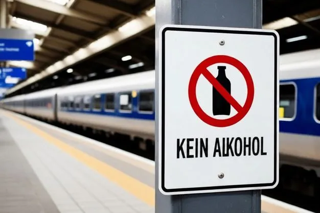 Ein Schild mit "Kein Akohol" an deutschem Bahnhof.