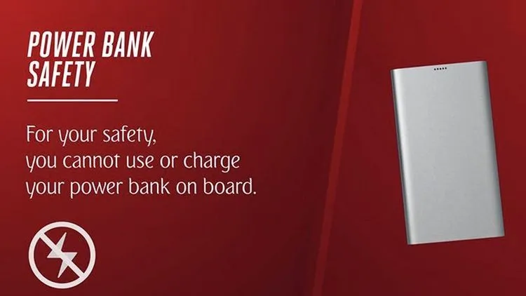Verbotshinweis von Emirates betreffend die Nutzung von Powerbanks. Foto: Emirates