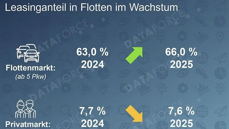 Eine Grafik mit den Infos: 2025 sind ca. 66 % aller Flottenfahrzeuge geleast.