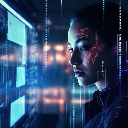 Eine Geschäftsfrau arbeitet mit Künstlicher Intelligenz.
