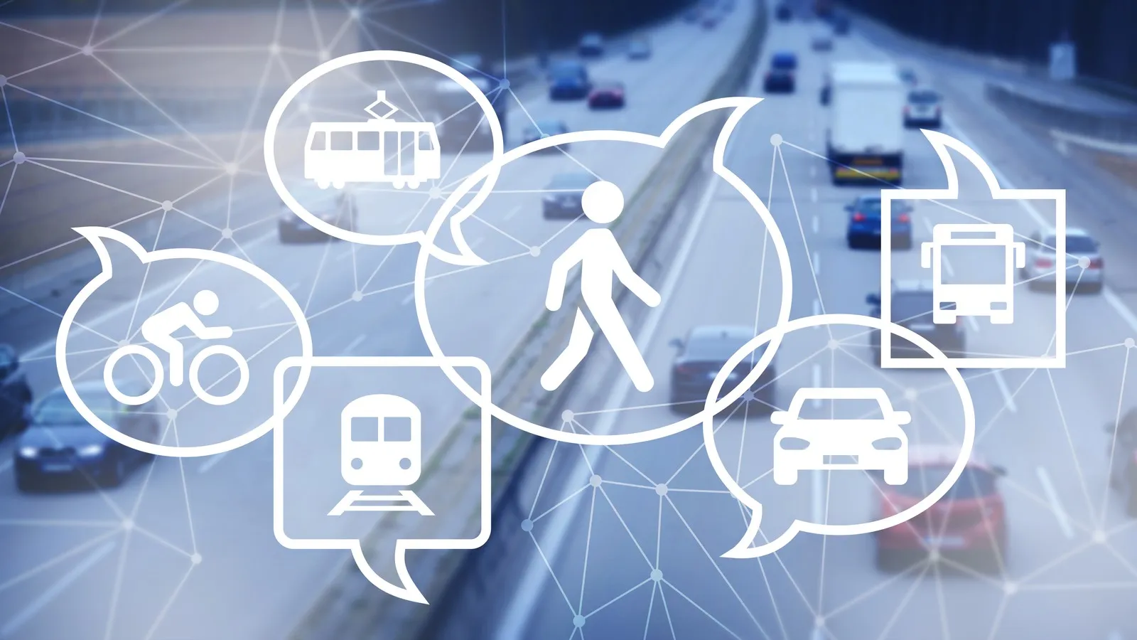 Verschiedene Icons bilden die Vielseitigkeit des Berufsfelds "Mobility" ab.