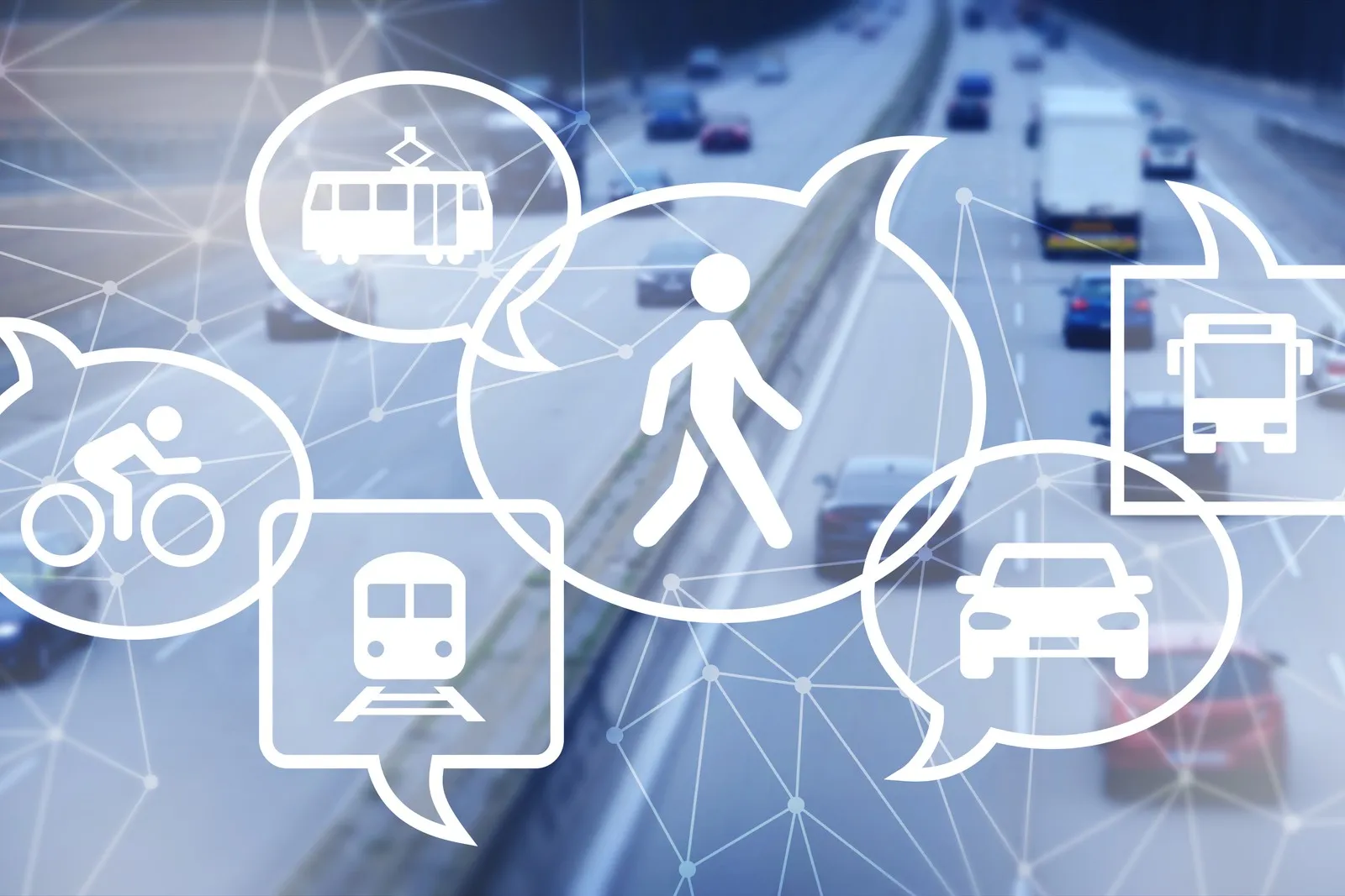 Verschiedene Icons bilden die Vielseitigkeit des Berufsfelds "Mobility" ab.