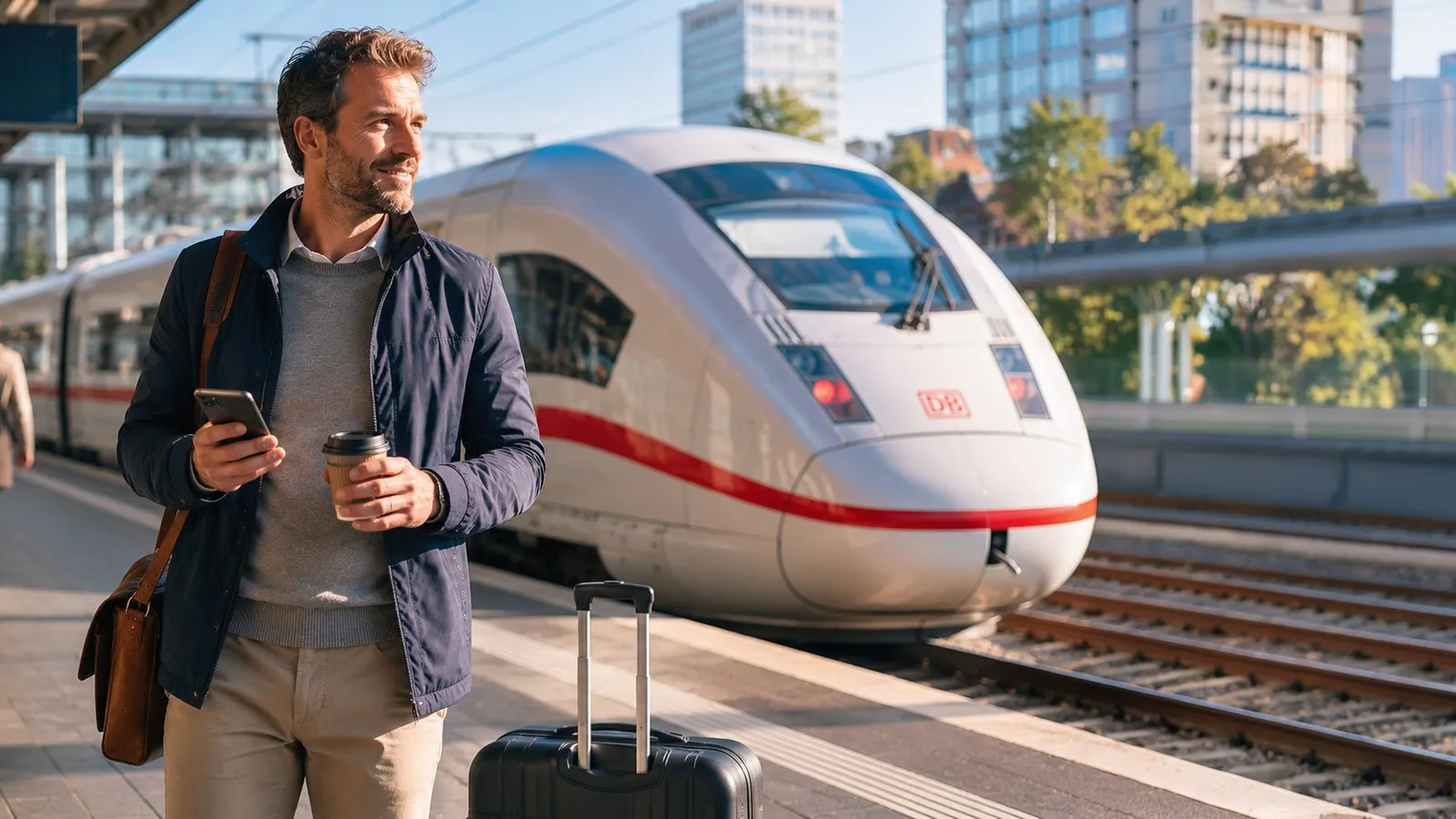 Geschäftsmann wartet am Bahnsteig