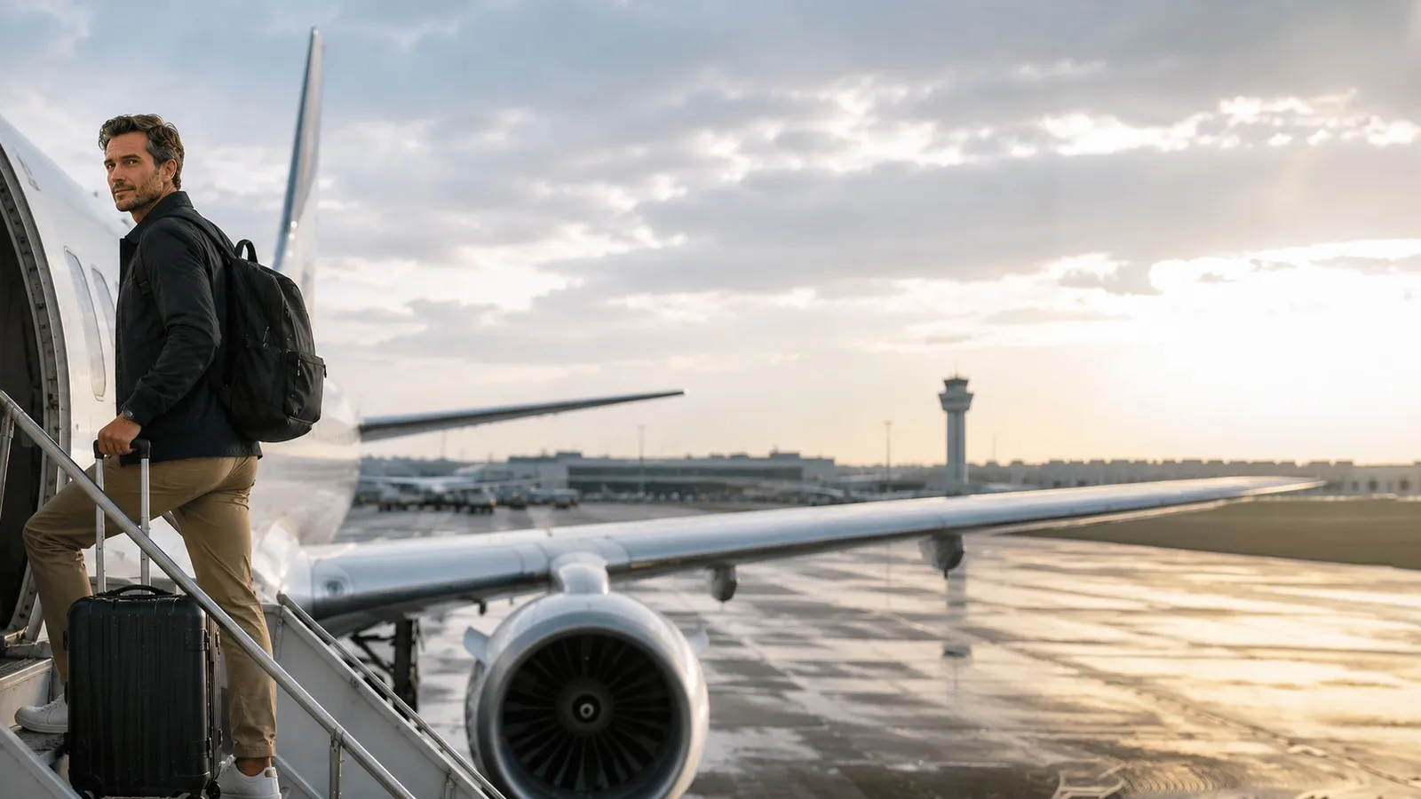 Geschäftsmann geht ins Flugzeug