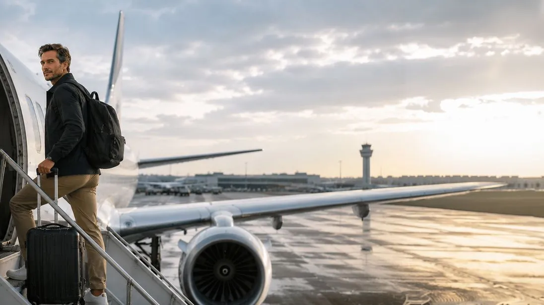 Geschäftsmann geht ins Flugzeug
