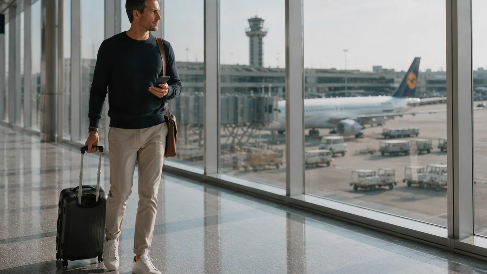 Geschäftsmann geht durch den Flughafen