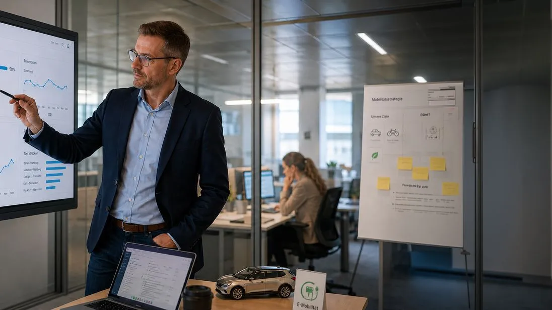 Geschäftsmann im Büro in einer Präsentation